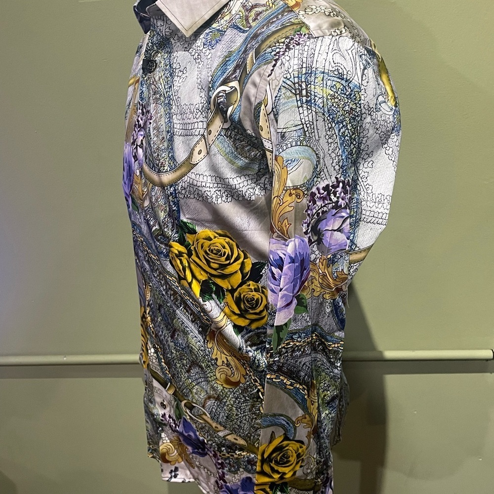 Barabas button front Men's Multicolor gold/lavender Patterned Shirt slim fit - Picture 3 of 4